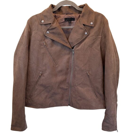 Uniqlo Women's Faux Suede Moto Jacket Stone Brown Size‎ L Stylish Casual Coat - Picture 2 of 12